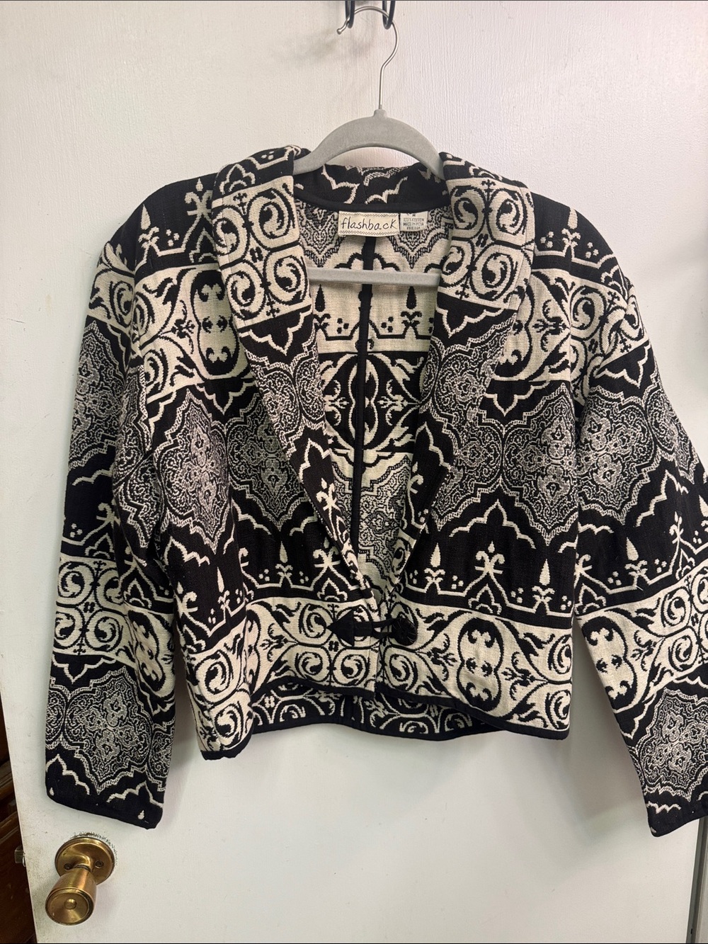 Flashback Black & Cream Patterned Cropped Jacket 100% cotton